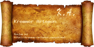 Kremmer Artemon névjegykártya